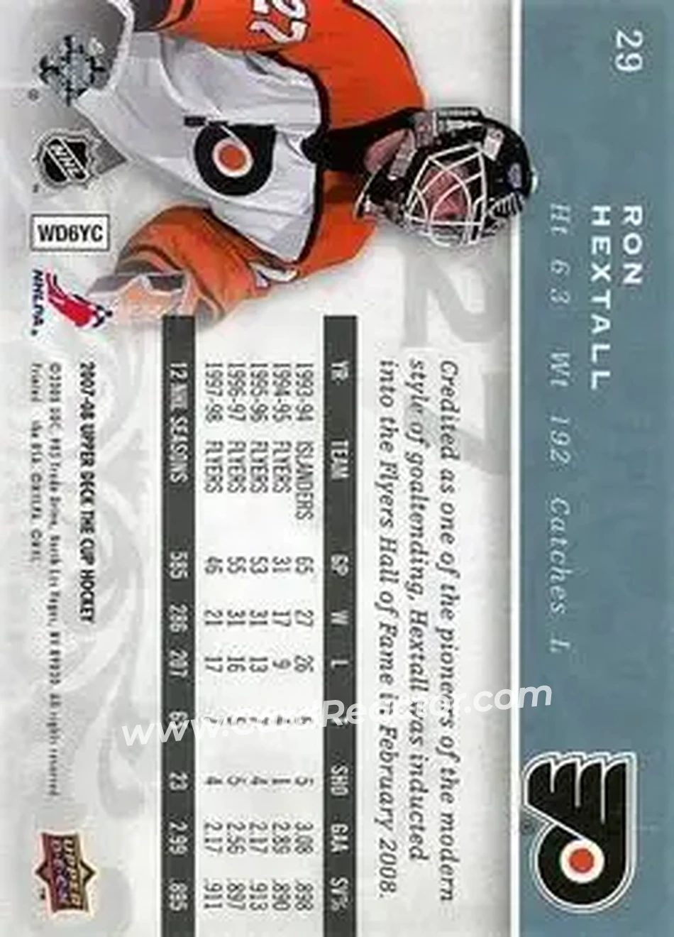 2007-08 Upper Deck The Cup #29 - Ron Hextall - Philadelphia Flyers - Back