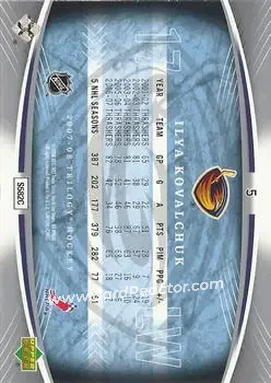 2007-08 Upper Deck Trilogy #5 - Ilya Kovalchuk - Atlanta Thrashers - Back 2007-08 Upper Deck Trilogy #5 - Ilya Kovalchuk - Atlanta Thrashers - Back