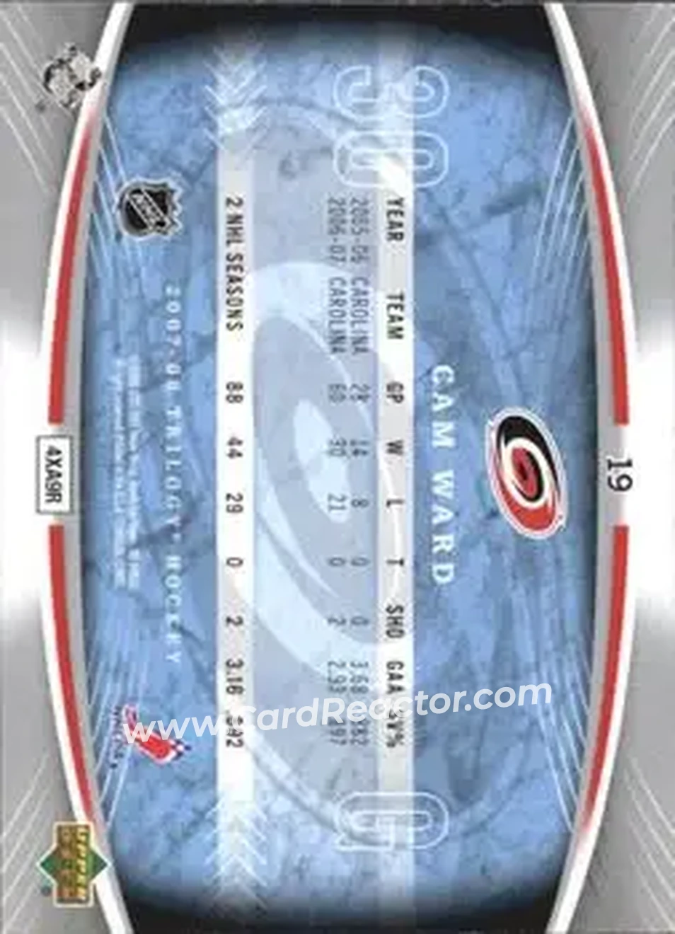 2007-08 Upper Deck Trilogy #19 - Cam Ward - Carolina Hurricanes - Back