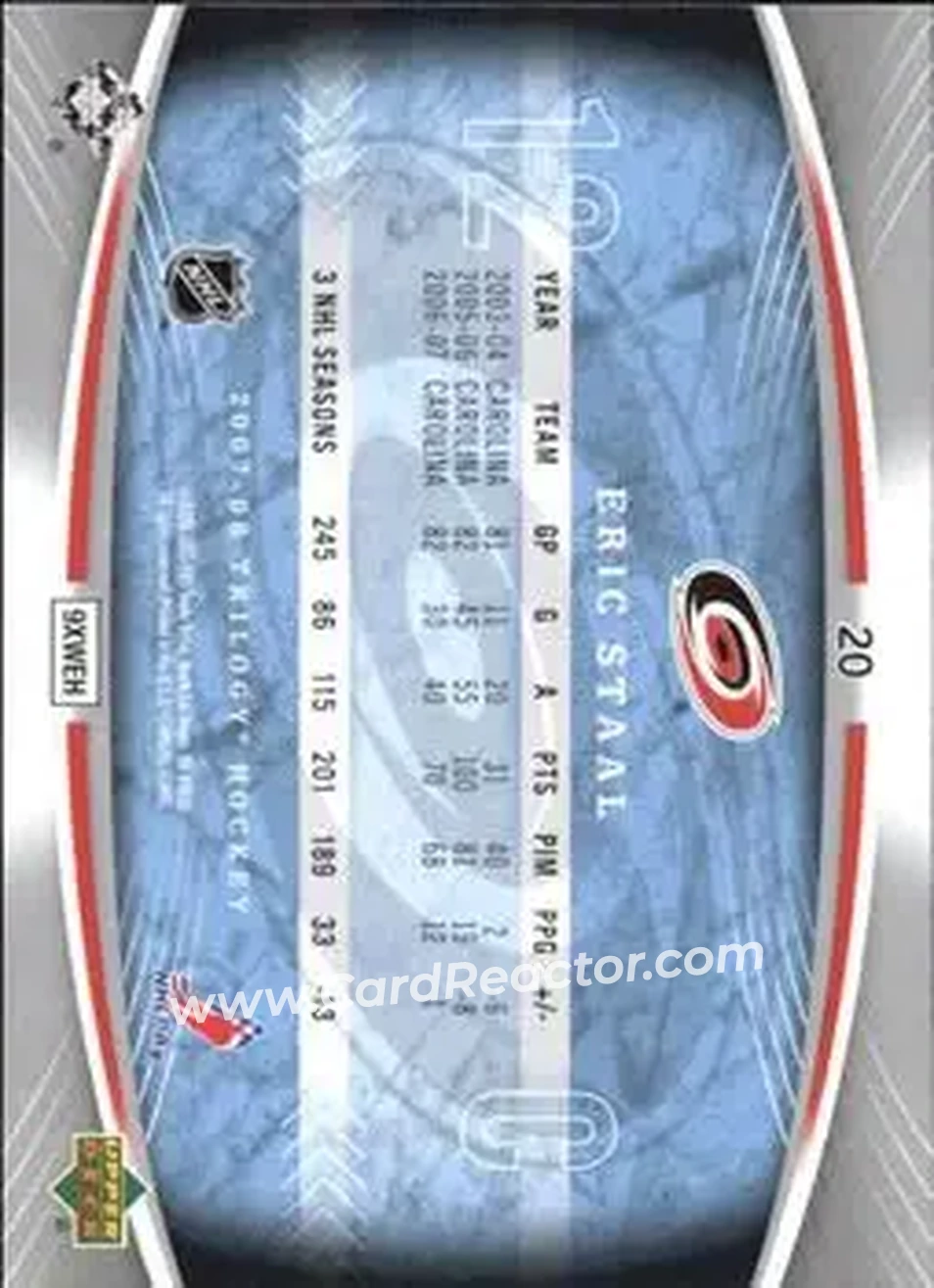 2007-08 Upper Deck Trilogy #20 - Eric Staal - Carolina Hurricanes - Back