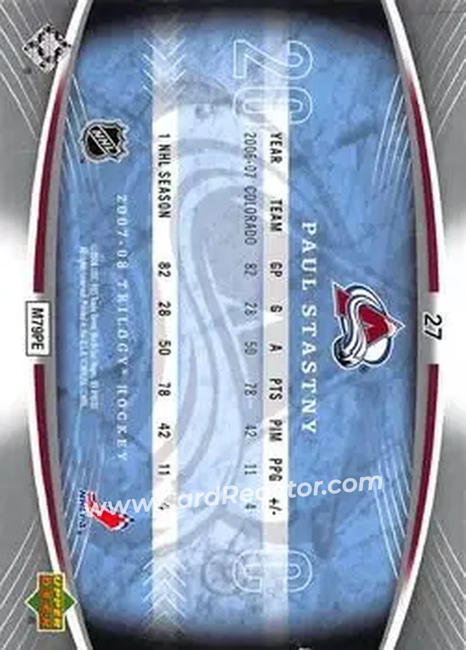 2007-08 Upper Deck Trilogy #27 - Paul Stastny - Colorado Avalanche - Back