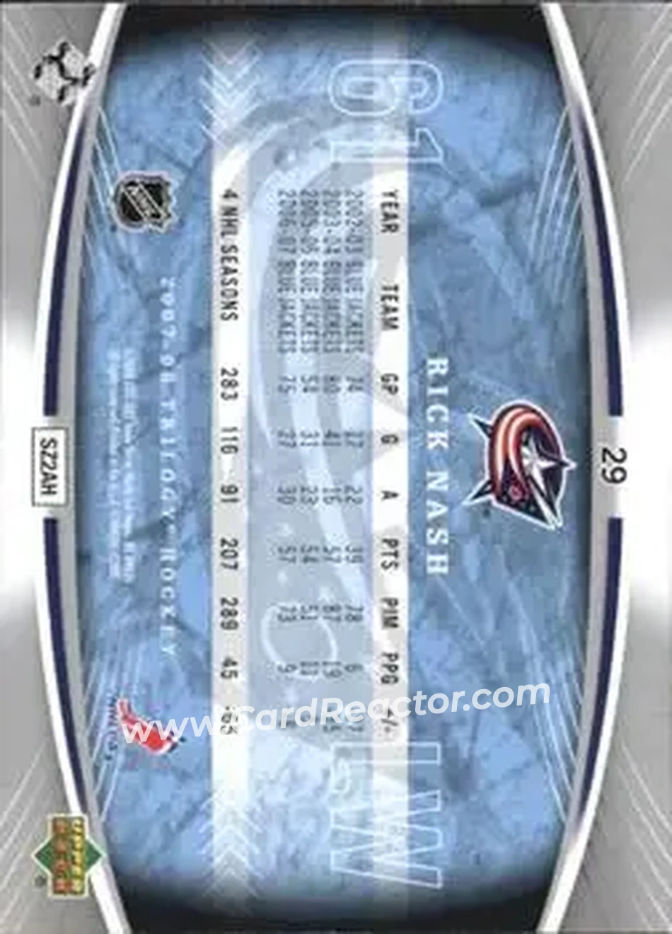 2007-08 Upper Deck Trilogy #29 - Rick Nash - Columbus Blue Jackets - Back