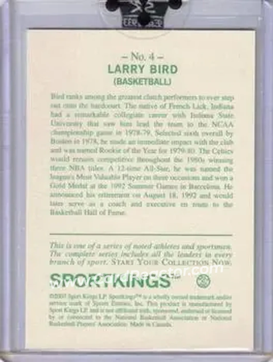 2007 Sportkings Series A #4 - Larry Bird - Back 2007 Sportkings Series A #4 - Larry Bird - Back