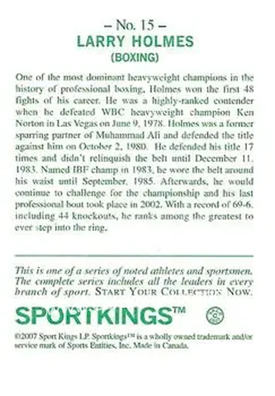 2007 Sportkings Series A #15 - Larry Holmes - Back 2007 Sportkings Series A #15 - Larry Holmes - Back