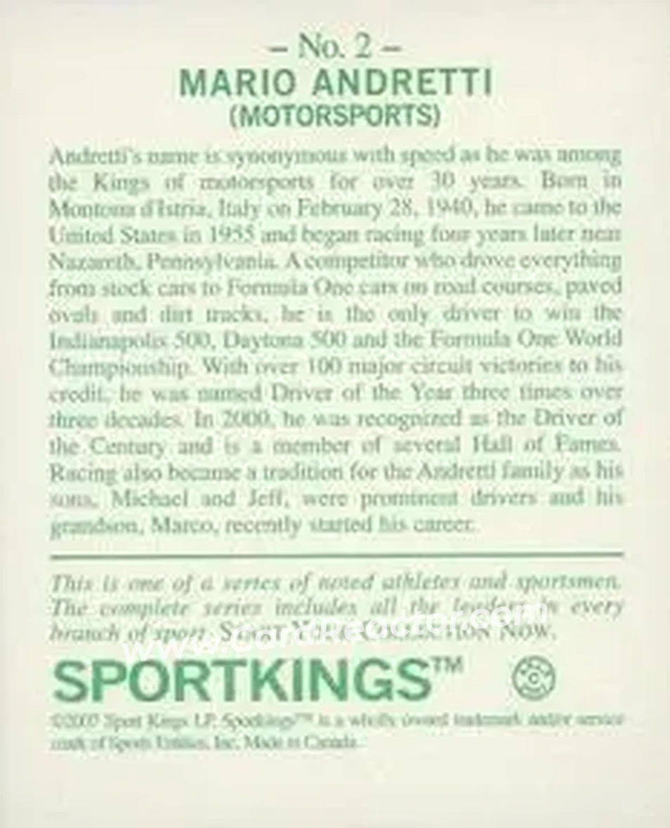 2007 Sportkings Series A - Mini #2 - Mario Andretti - Back