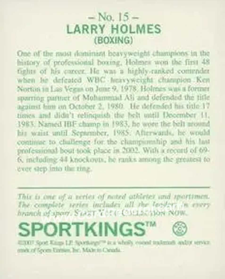 2007 Sportkings Series A - Mini #15 - Larry Holmes - Back