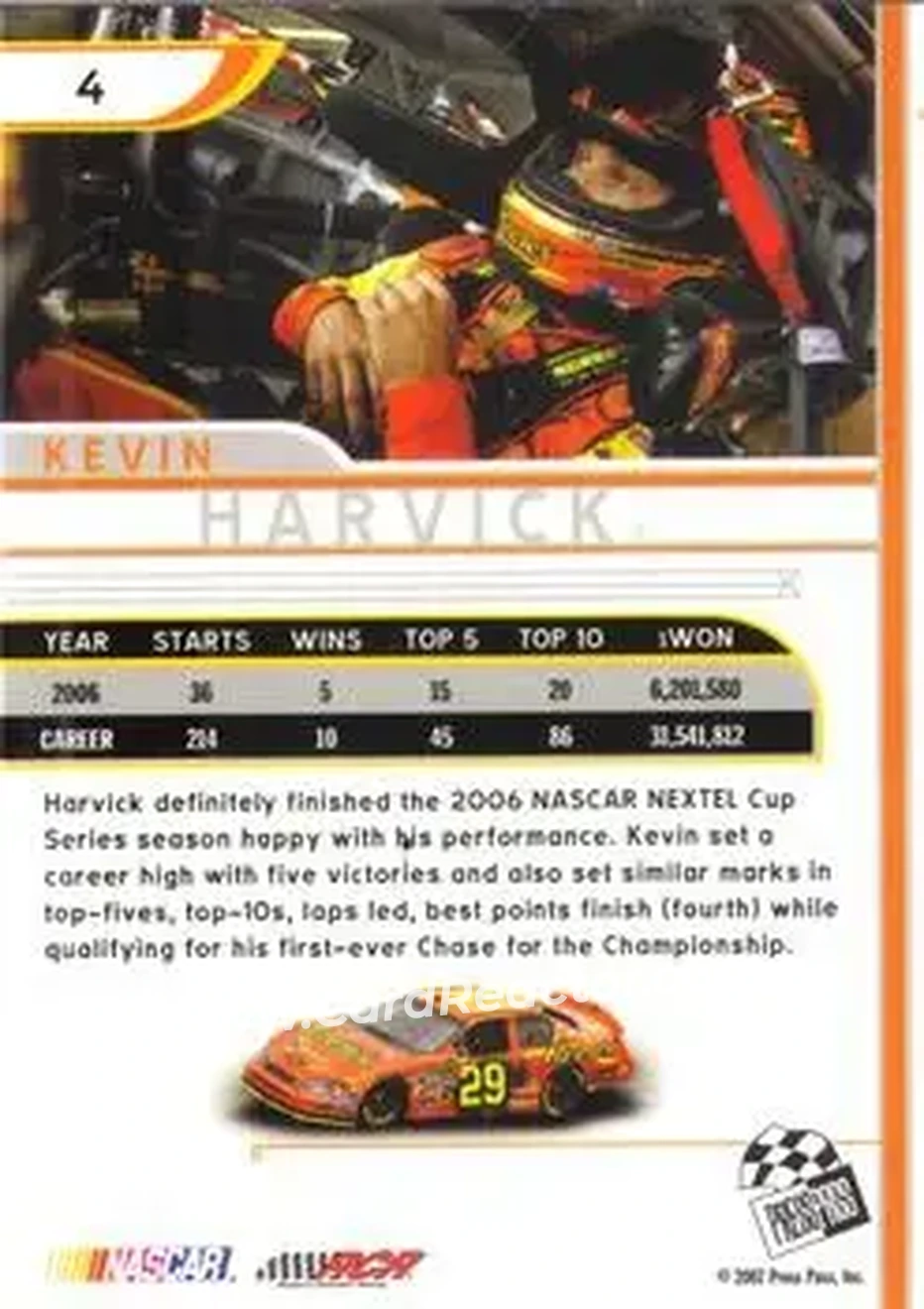 2007 Press Pass Eclipse #4 - Kevin Harvick - Richard Childress Racing - Back 2007 Press Pass Eclipse #4 - Kevin Harvick - Richard Childress Racing - Back
