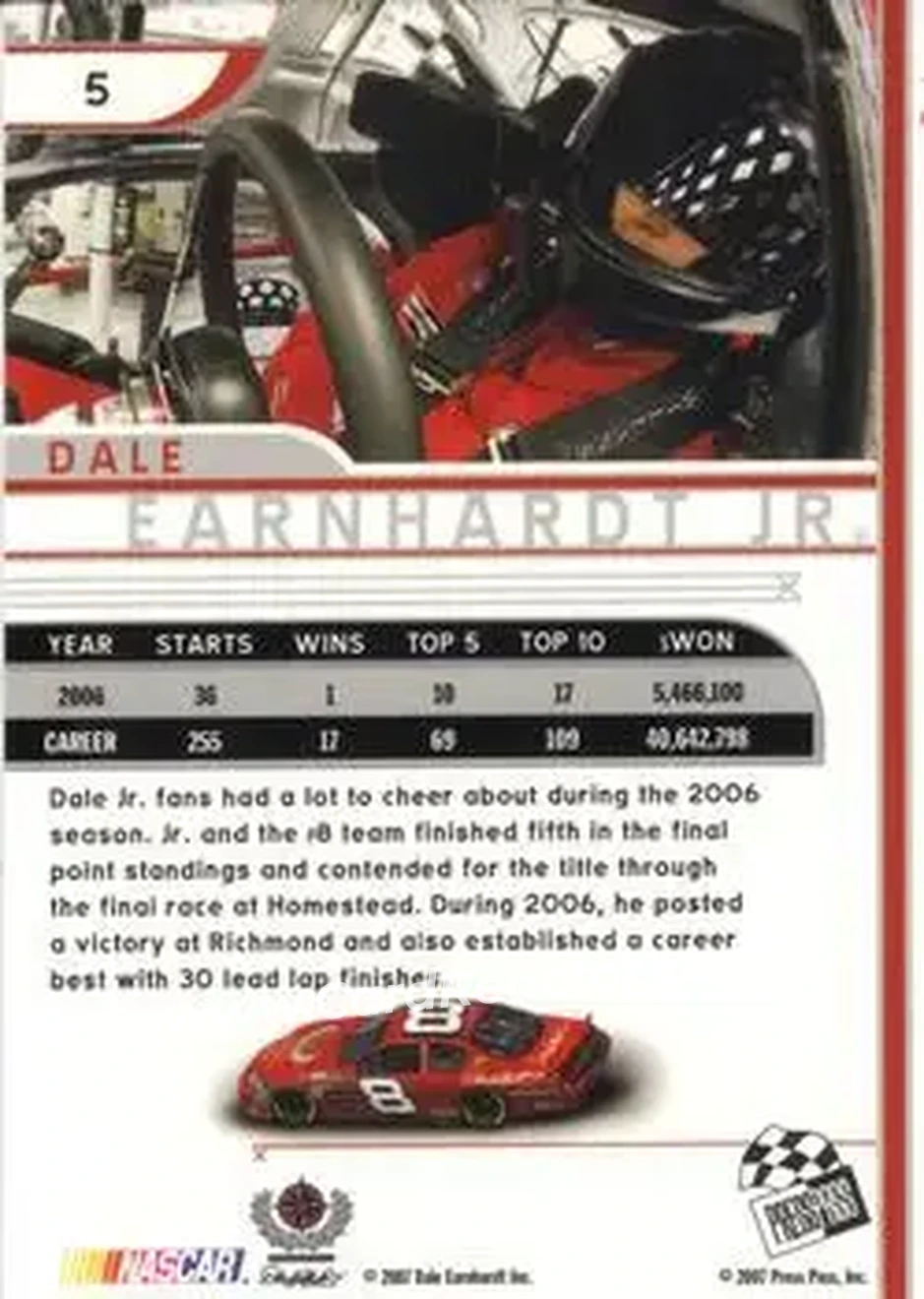 2007 Press Pass Eclipse #5 - Dale Earnhardt Jr - Dale Earnhardt Inc. - Back