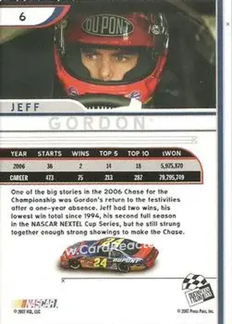 2007 Press Pass Eclipse #6 - Jeff Gordon - Hendrick Motorsports - Back