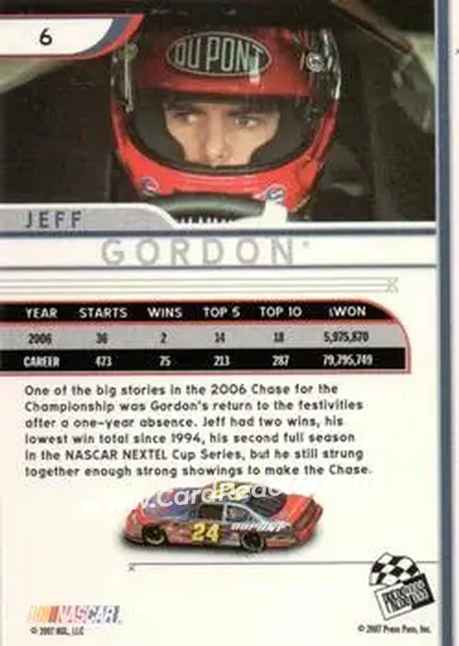 2007 Press Pass Eclipse #6b - Jeff Gordon - Hendrick Motorsports - Back