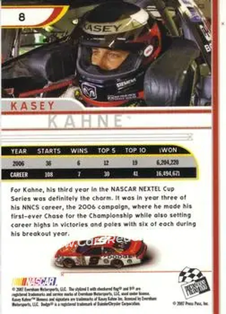 2007 Press Pass Eclipse #8 - Kasey Kahne - Evernham Motorsports - Back