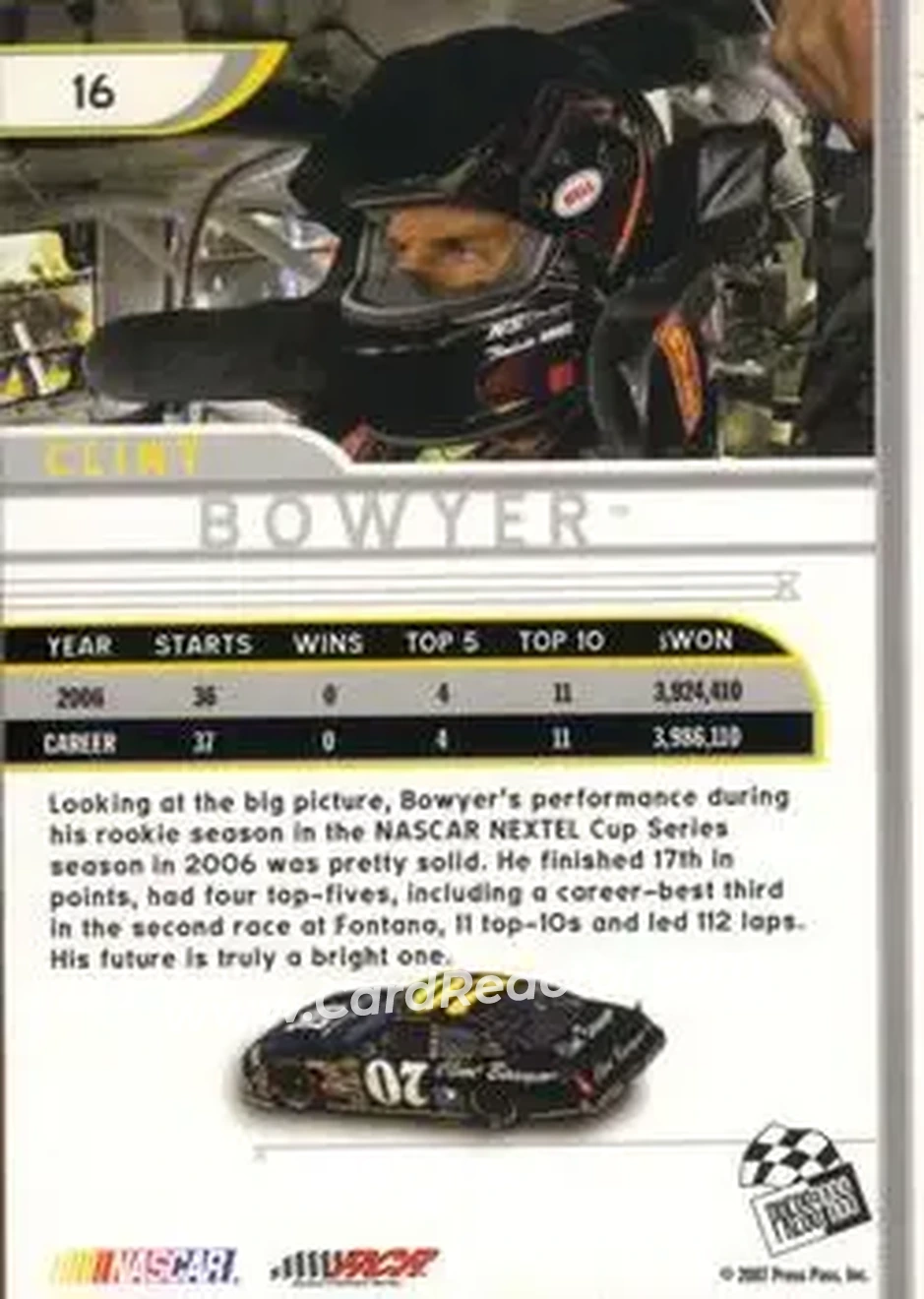 2007 Press Pass Eclipse #16 - Clint Bowyer - Richard Childress Racing - Back