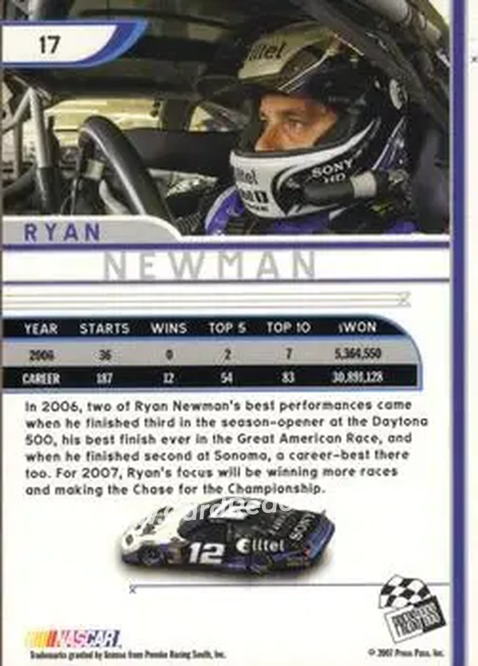 2007 Press Pass Eclipse #17 - Ryan Newman - Penske Racing South - Back