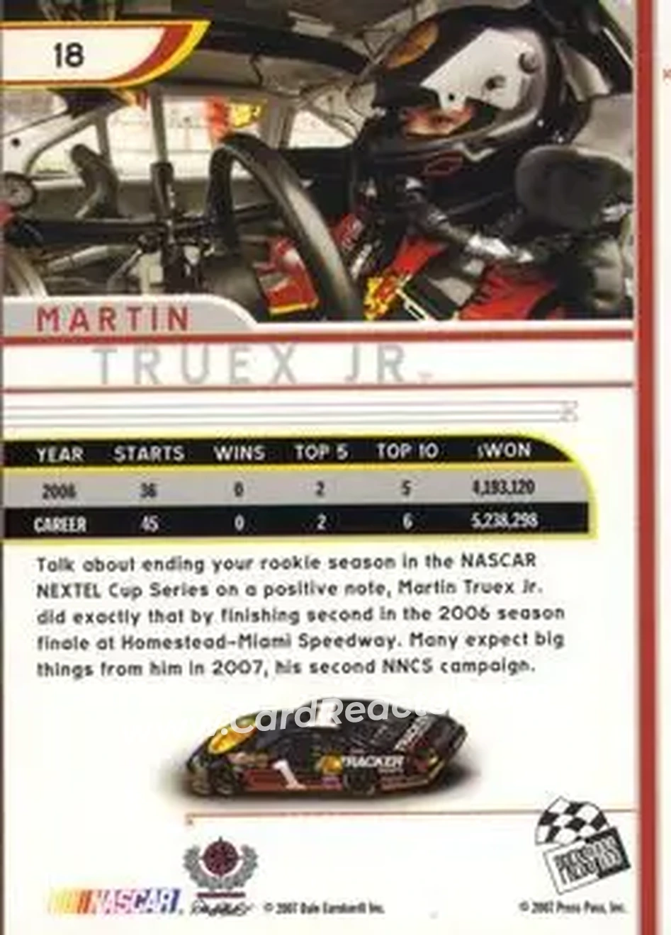 2007 Press Pass Eclipse #18 - Martin Truex Jr. - Dale Earnhardt Inc. - Back 2007 Press Pass Eclipse #18 - Martin Truex Jr. - Dale Earnhardt Inc. - Back