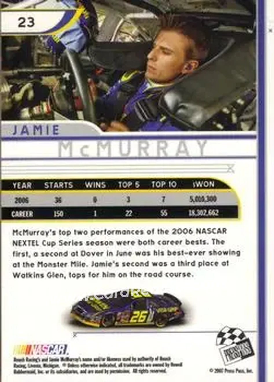 2007 Press Pass Eclipse #23 - Jamie McMurray - Roush Racing - Back