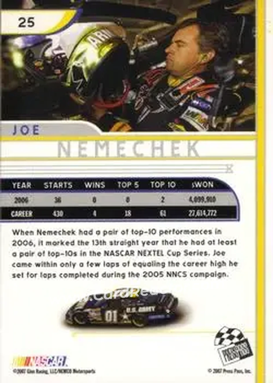 2007 Press Pass Eclipse #25 - Joe Nemechek - Ginn Racing - Back