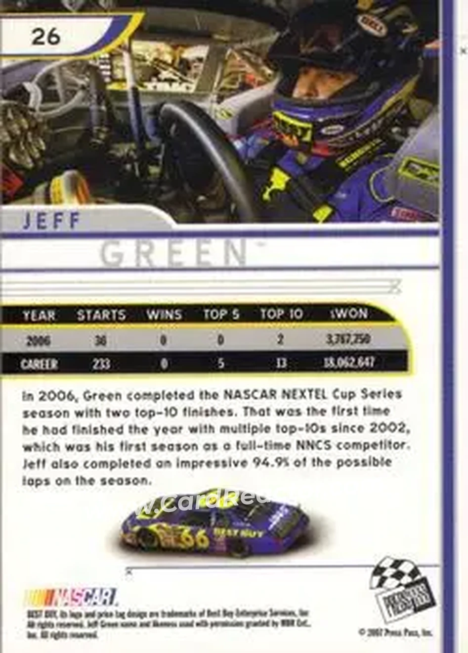 2007 Press Pass Eclipse #26 - Jeff Green - Haas CNC Racing - Back