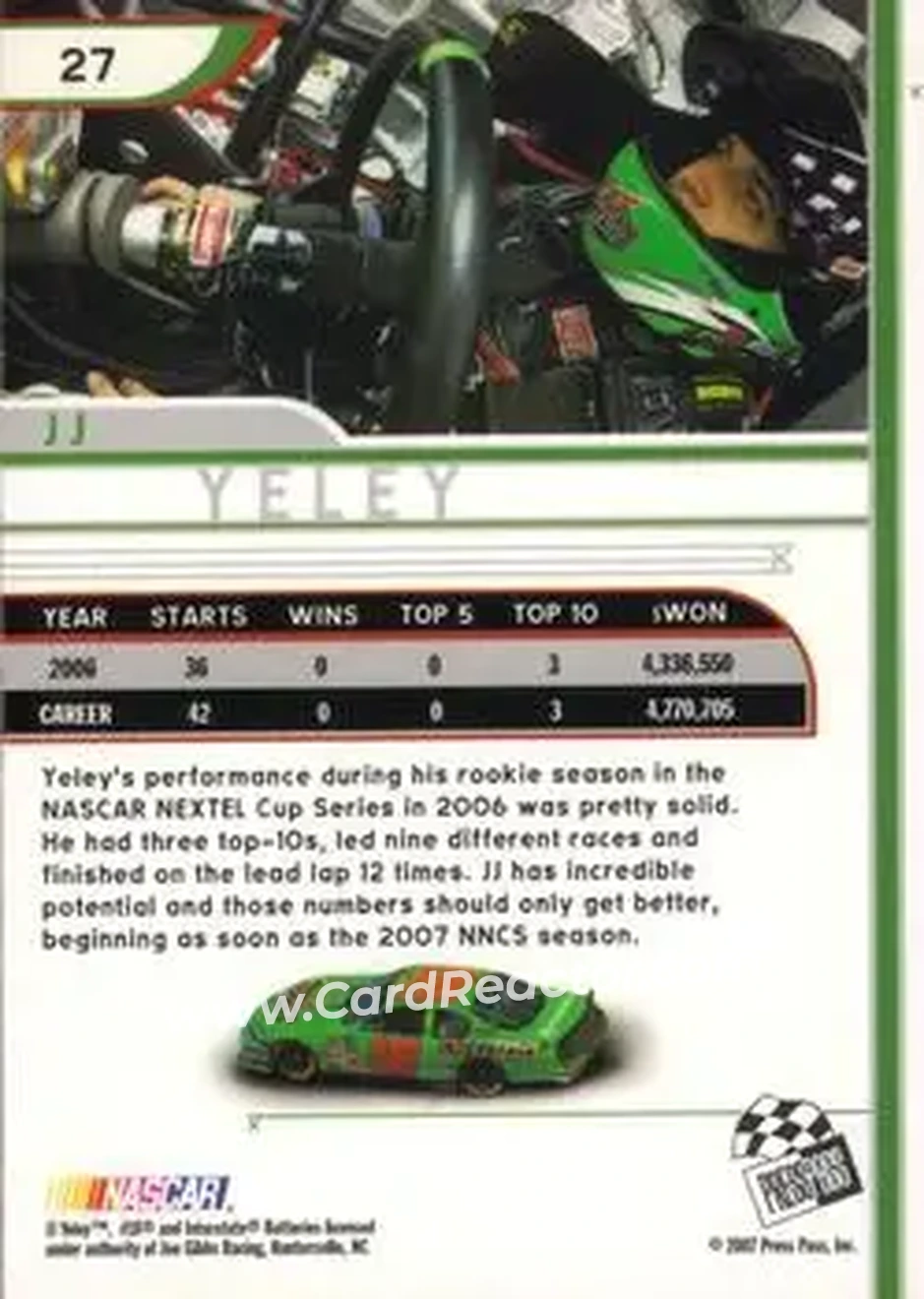 2007 Press Pass Eclipse #27 - J.J. Yeley - Joe Gibbs Racing - Back