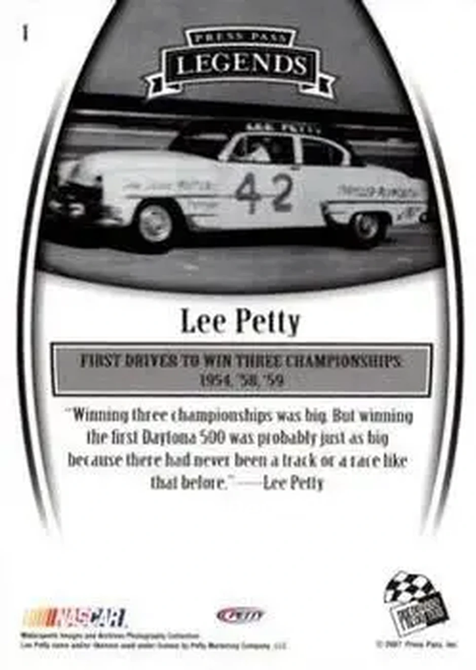 2007 Press Pass Legends #1 - Lee Petty - Petty Enterprises - Back