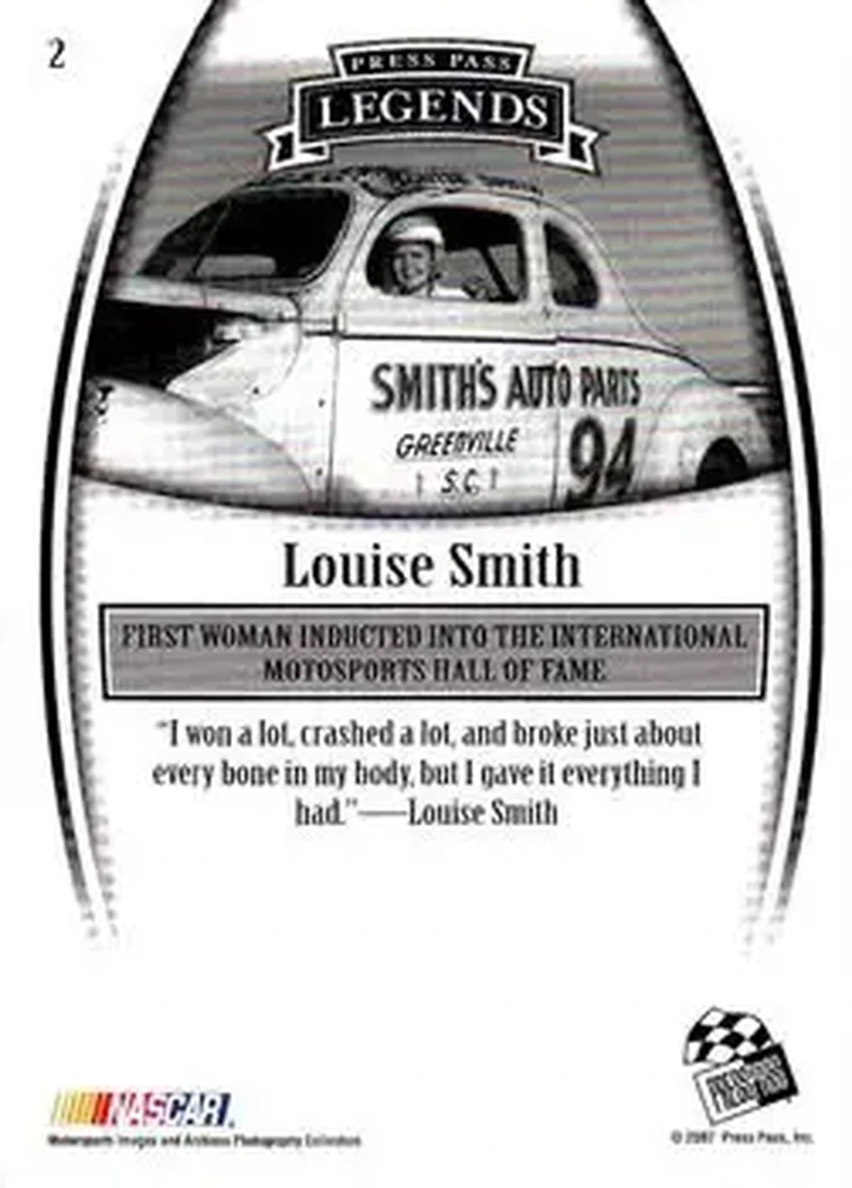 2007 Press Pass Legends #2 - Louise Smith - Louise Smith Racing - Back