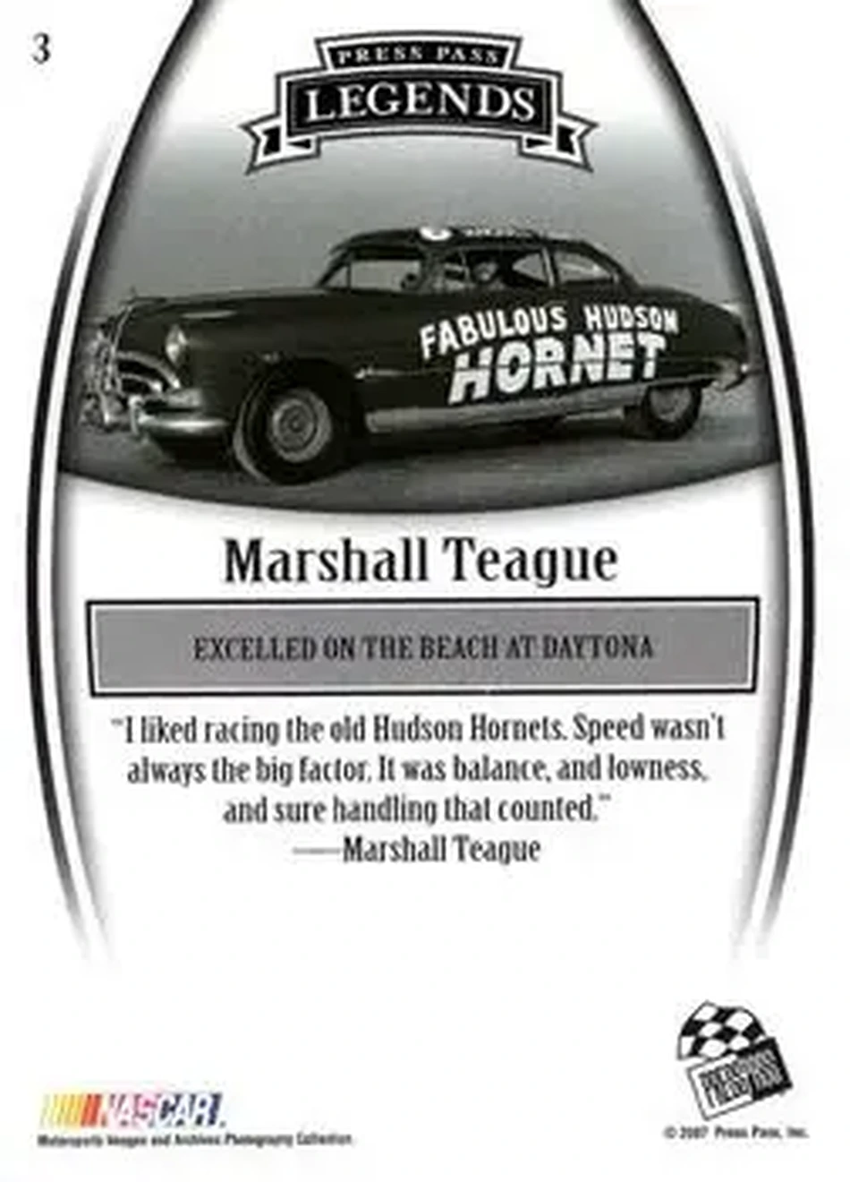 2007 Press Pass Legends #3 - Marshall Teague - Marshall Teague - Back
