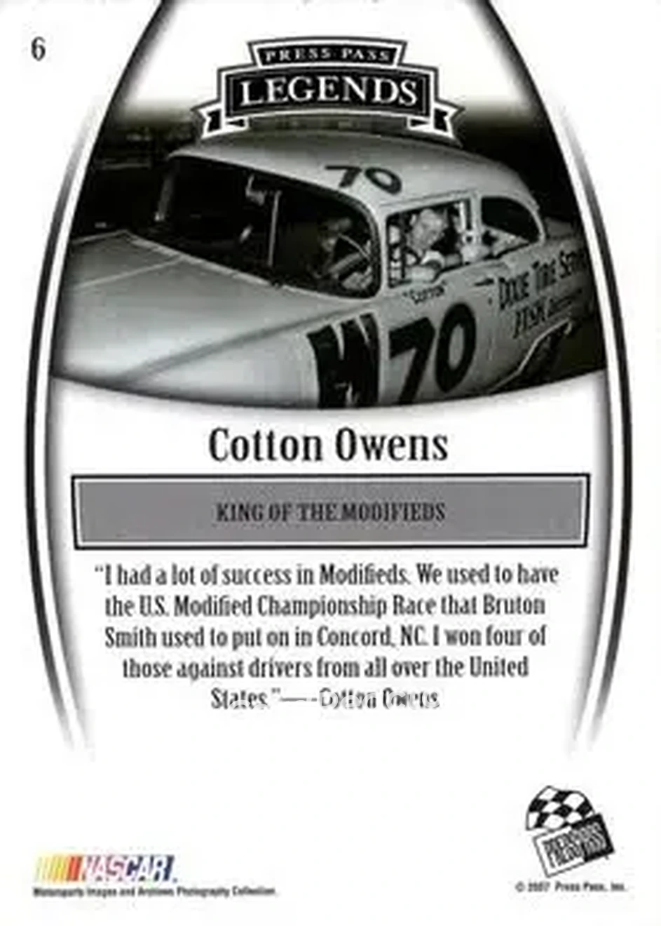 2007 Press Pass Legends #6 - Cotton Owens - Cotton Owens Garage - Back