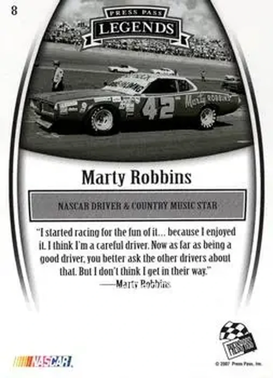 2007 Press Pass Legends #8 - Marty Robbins - Robbins Racing - Back
