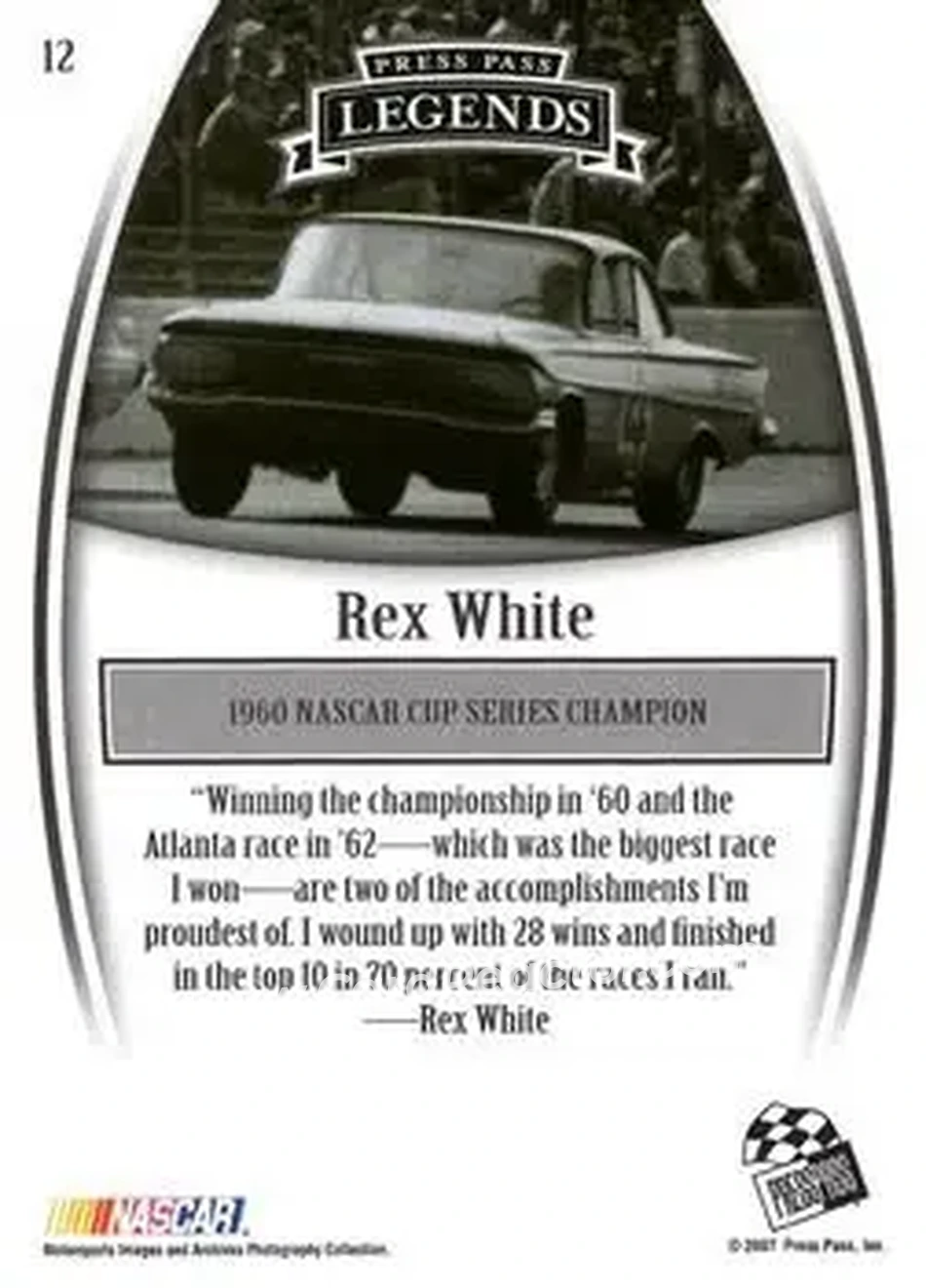 2007 Press Pass Legends #12 - Rex White - White-Clements Racing - Back