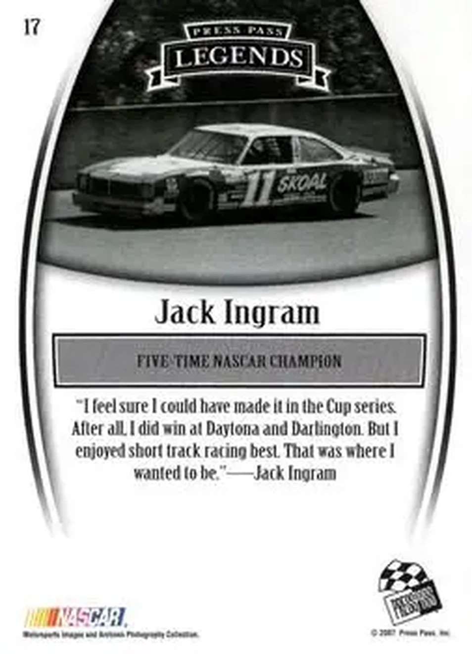 2007 Press Pass Legends #17 - Jack Ingram - Ingram Racing - Back
