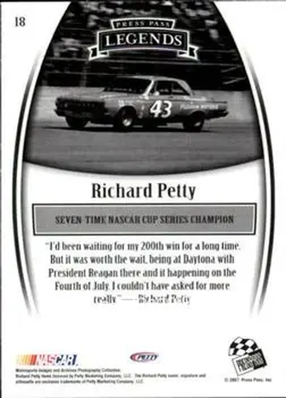 2007 Press Pass Legends #18 - Richard Petty - Petty Enterprises - Back