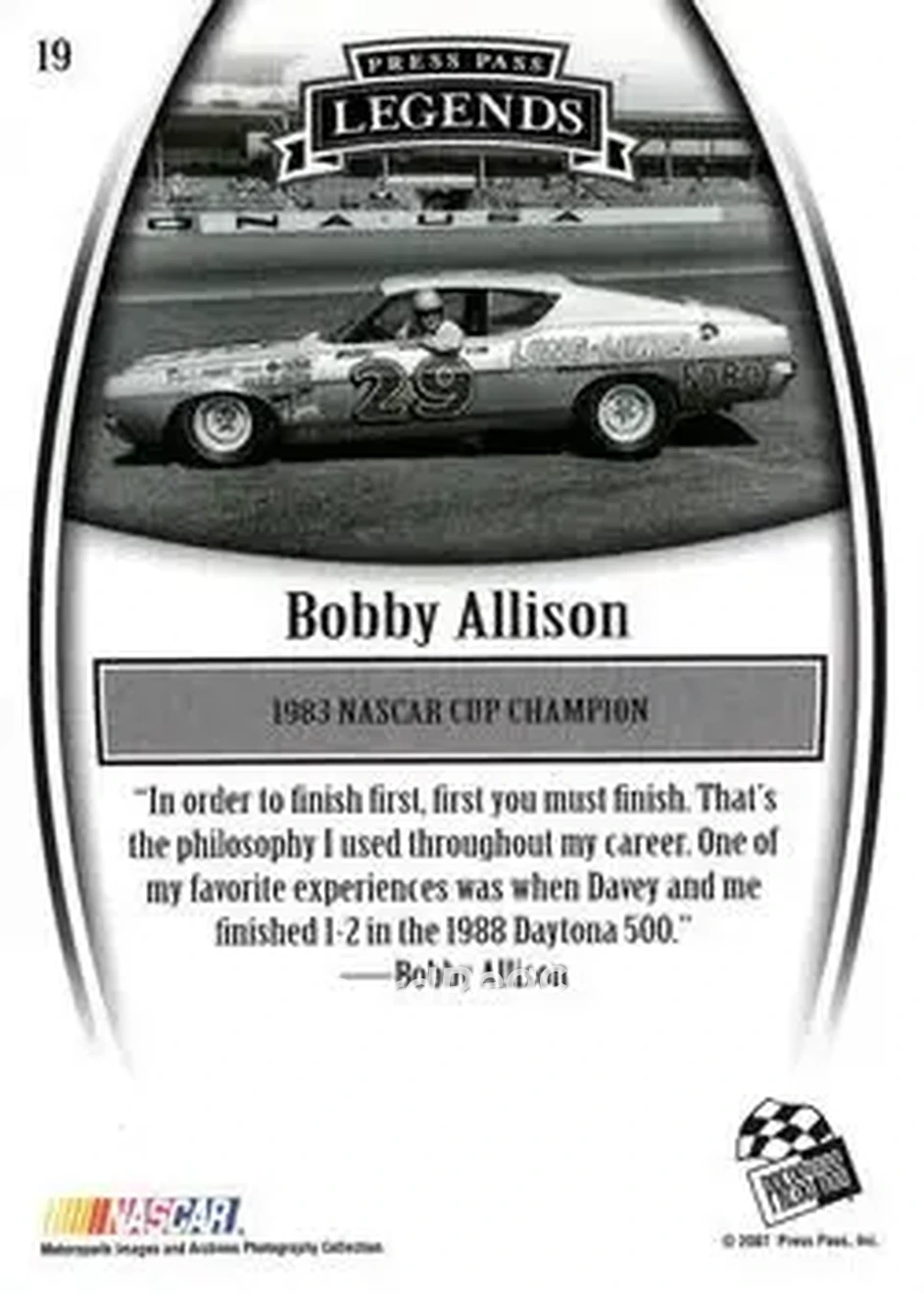 2007 Press Pass Legends #19 - Bobby Allison - Bondy Long - Back