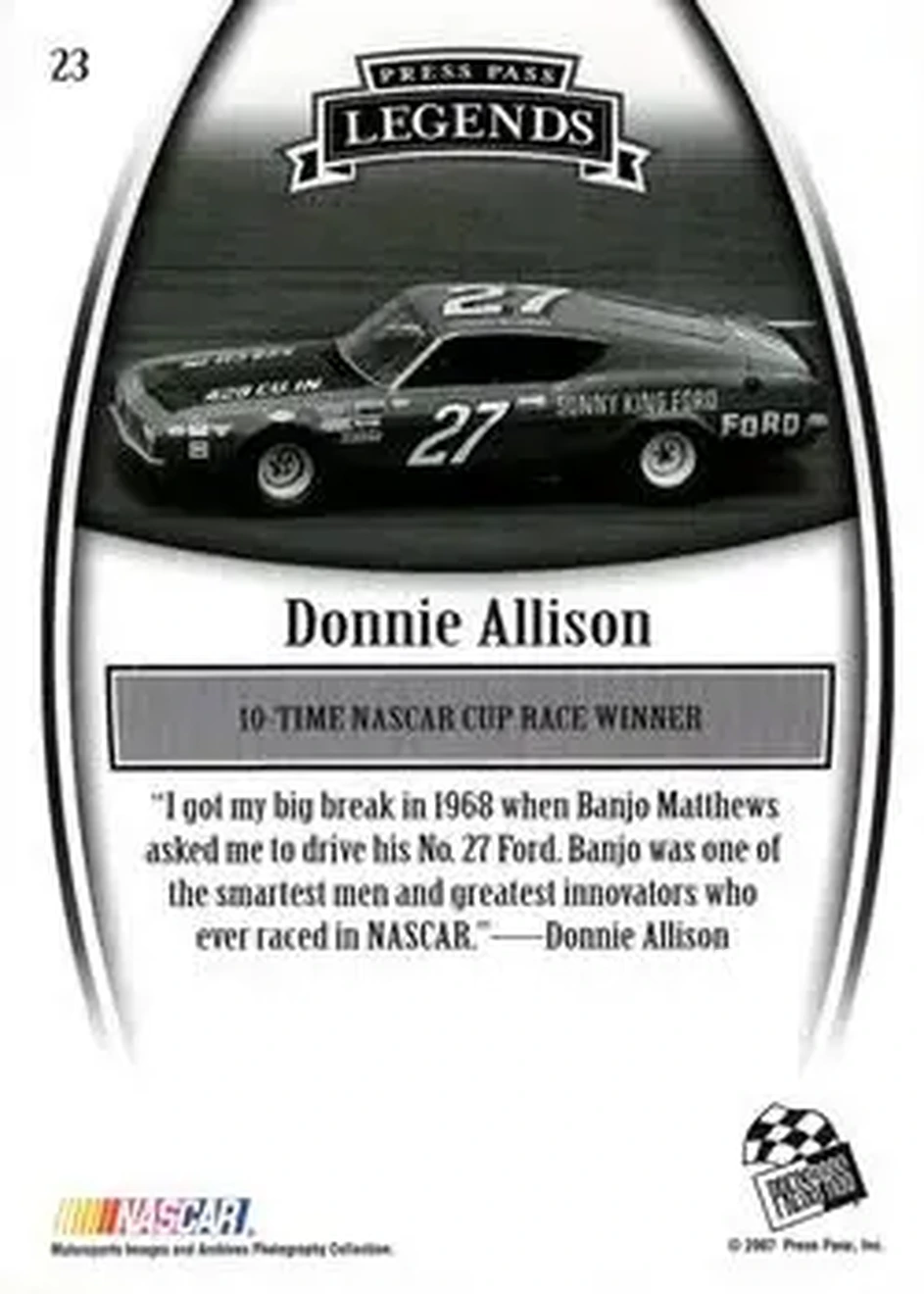 2007 Press Pass Legends #23 - Donnie Allison - Matthews Racing - Back