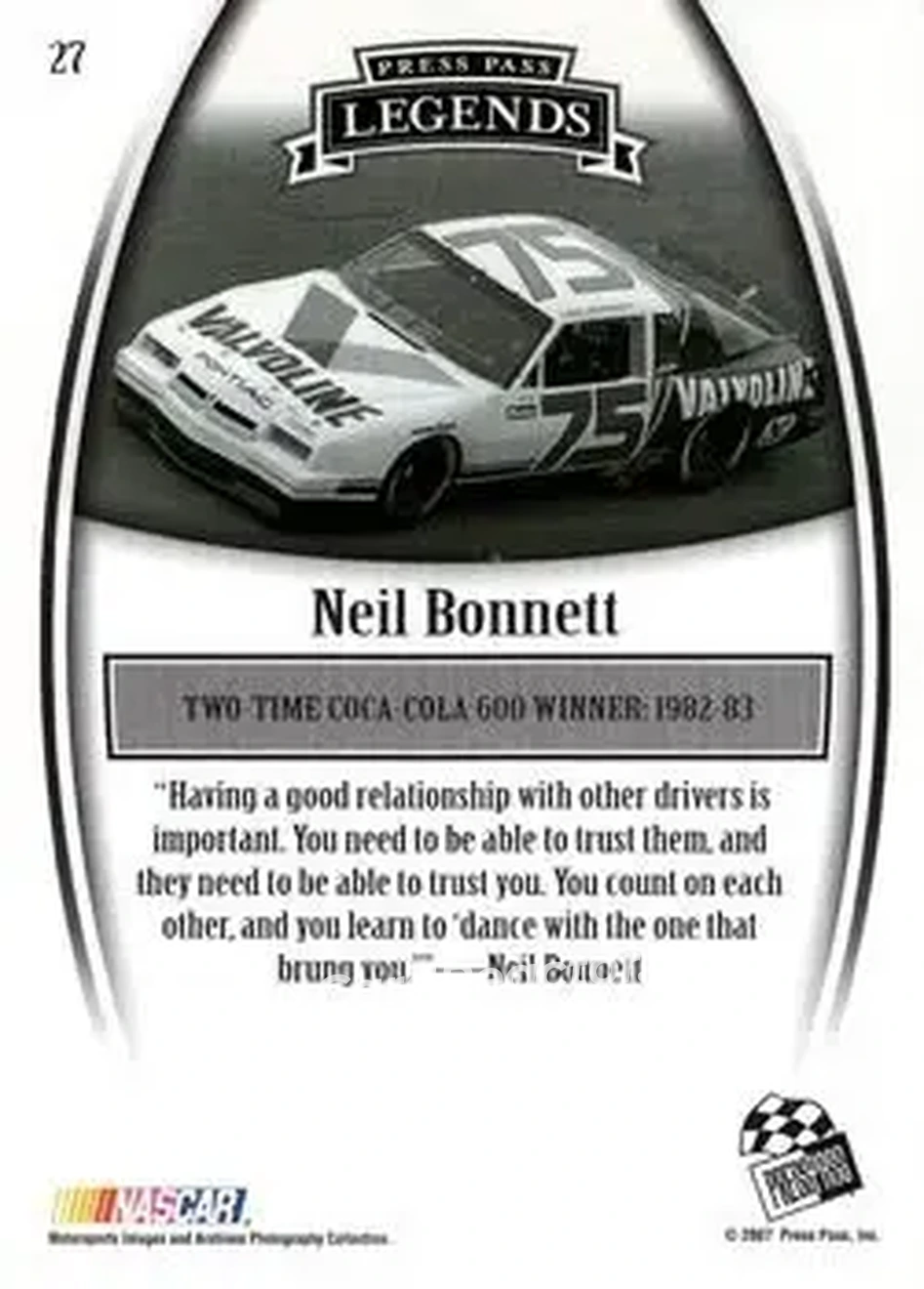 2007 Press Pass Legends #27 - Neil Bonnett - RahMoc Enterprises - Back