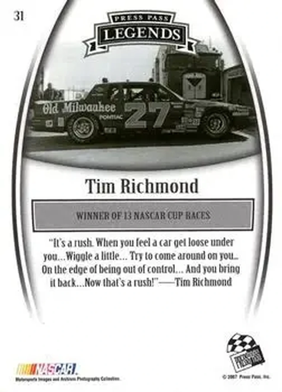 2007 Press Pass Legends #31 - Tim Richmond - Back