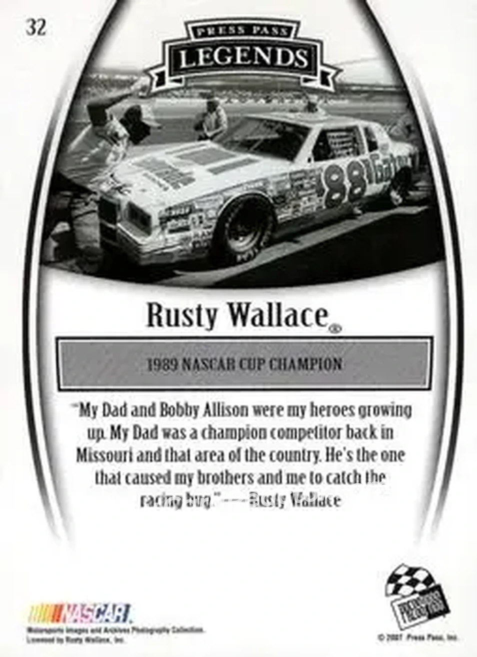 2007 Press Pass Legends #32 - Rusty Wallace - Cliff Stewart Racing - Back