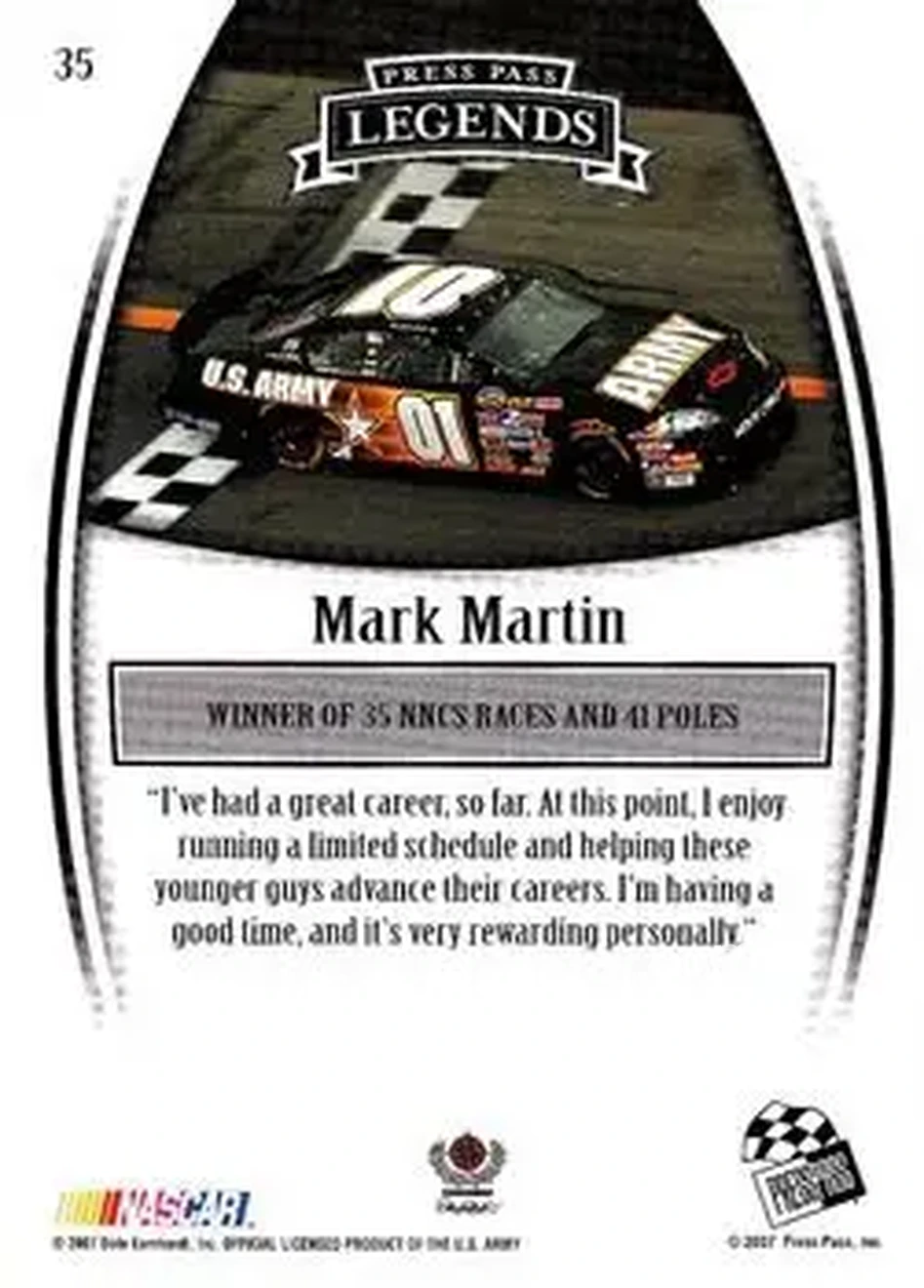 2007 Press Pass Legends #35 - Mark Martin - Ginn Racing - Back