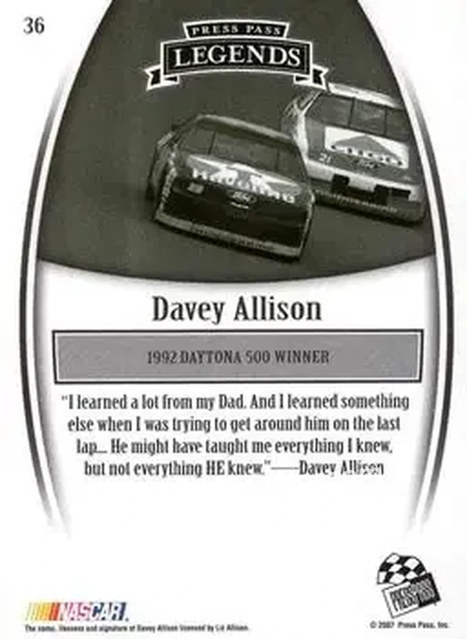 2007 Press Pass Legends #36 - Davey Allison - Robert Yates Racing - Back