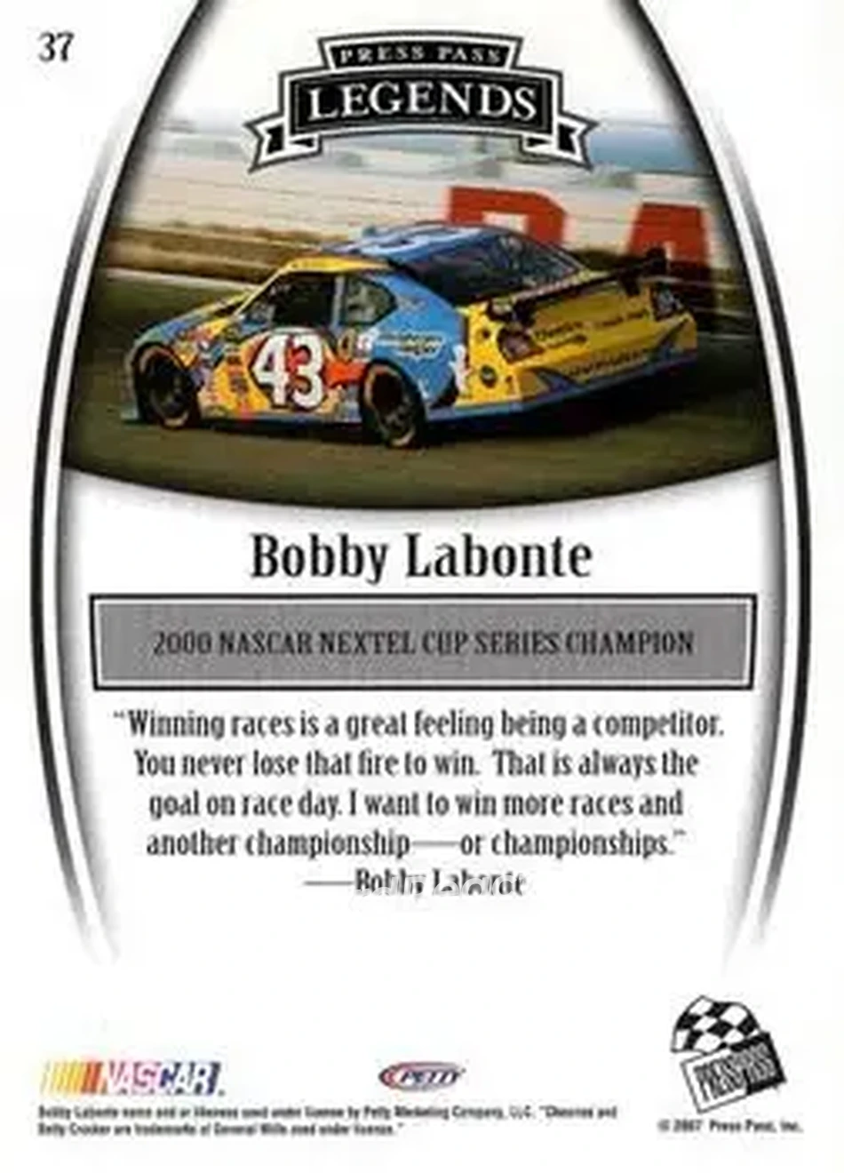 2007 Press Pass Legends #37 - Bobby Labonte - Petty Enterprises - Back