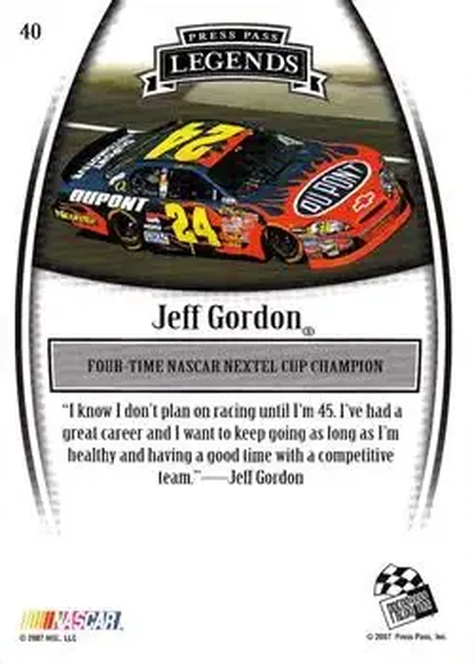 2007 Press Pass Legends #40 - Jeff Gordon - Hendrick Motorsports - Back