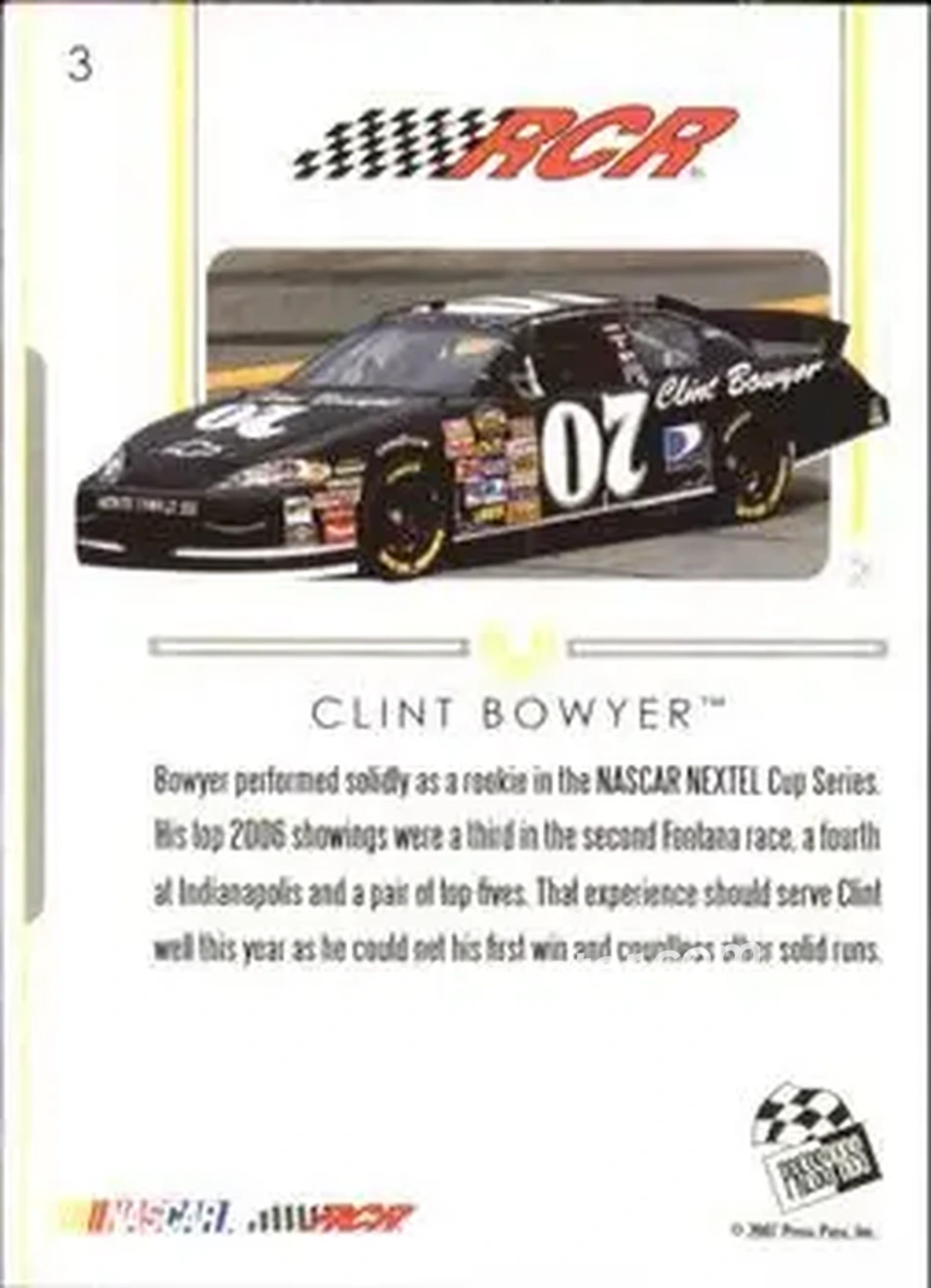 2007 Press Pass Premium #3 - Clint Bowyer - Richard Childress Racing - Back