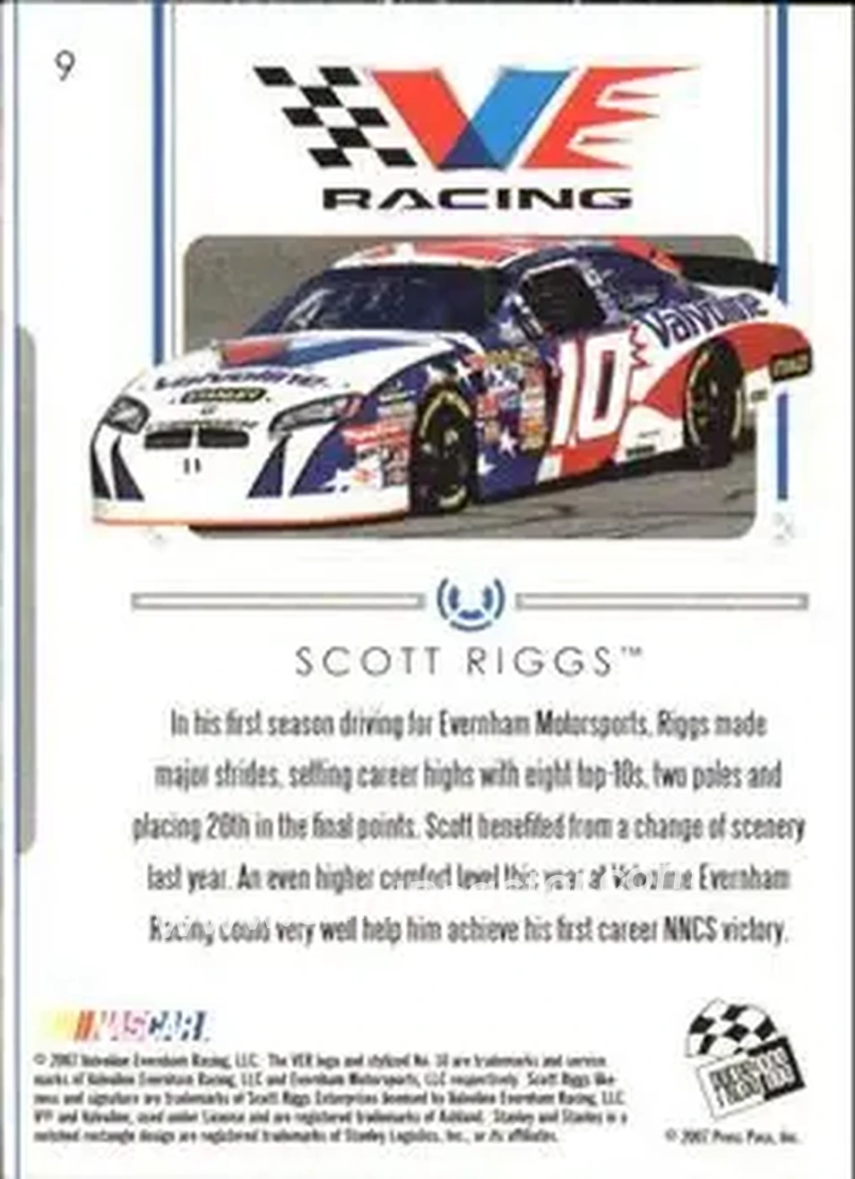 2007 Press Pass Premium #9 - Scott Riggs - Evernham Motorsports - Back