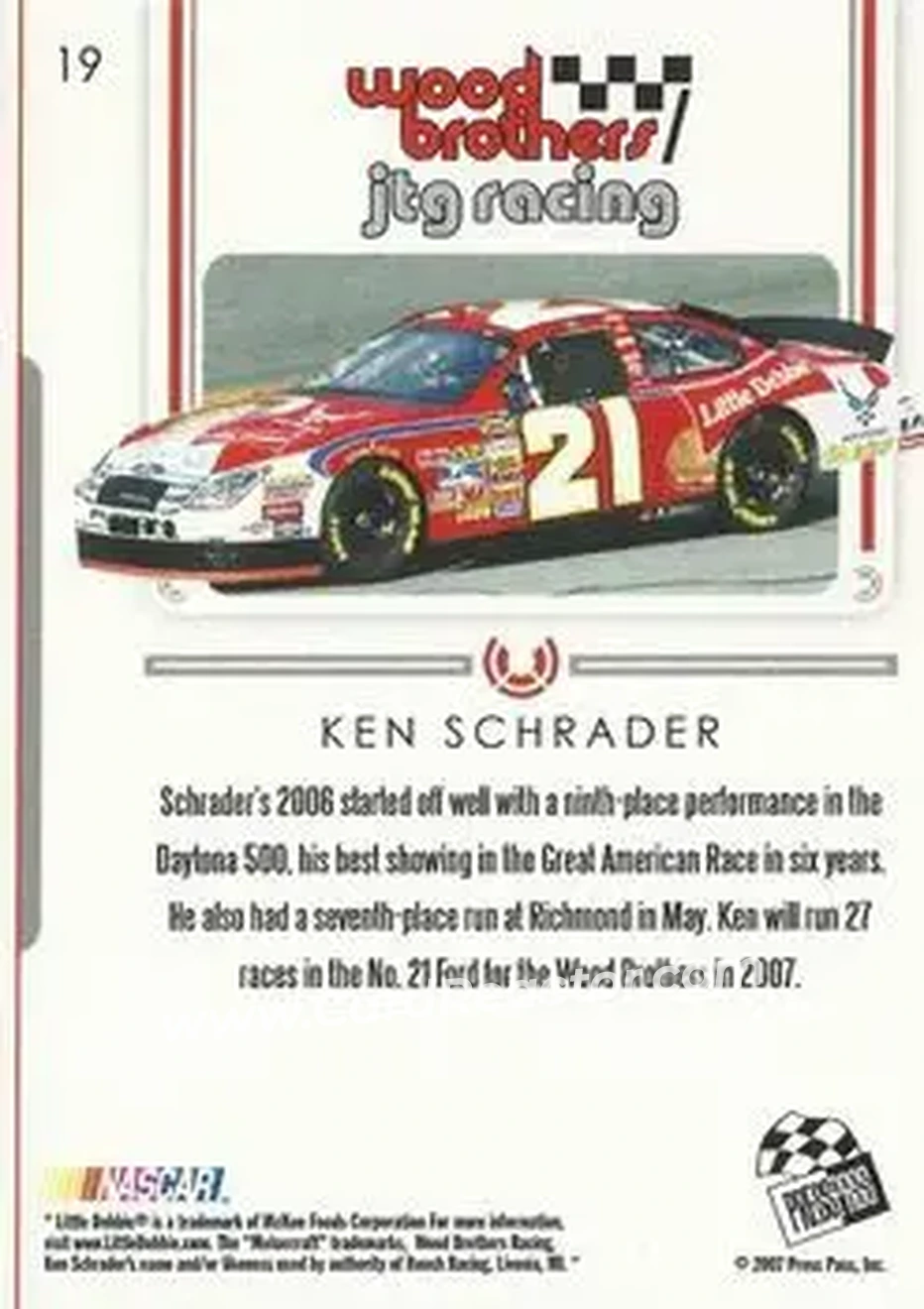 2007 Press Pass Premium #19 - Ken Schrader - Wood Brothers / JTG Racing - Back