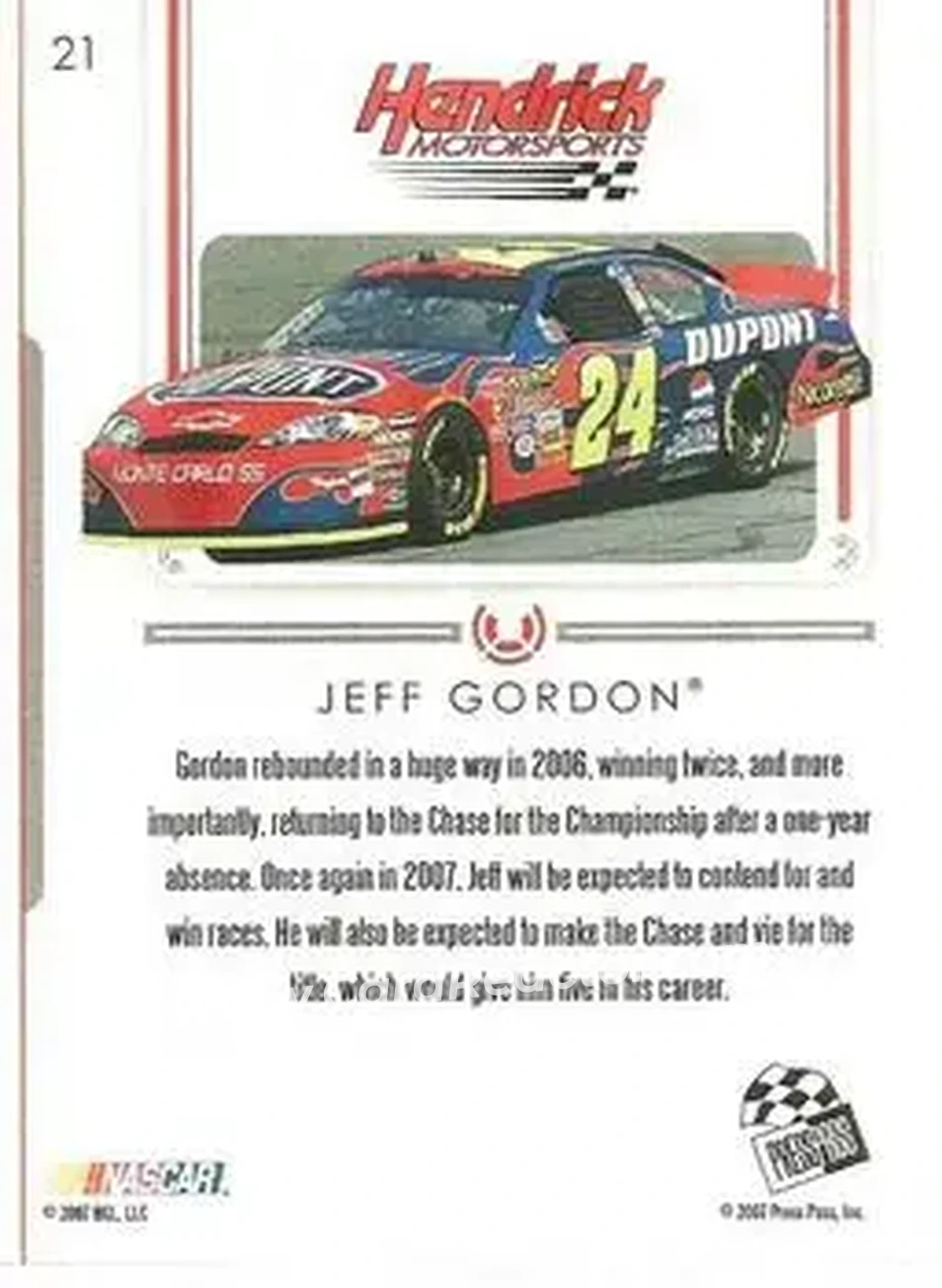 2007 Press Pass Premium #21 - Jeff Gordon - Hendrick Motorsports - Back