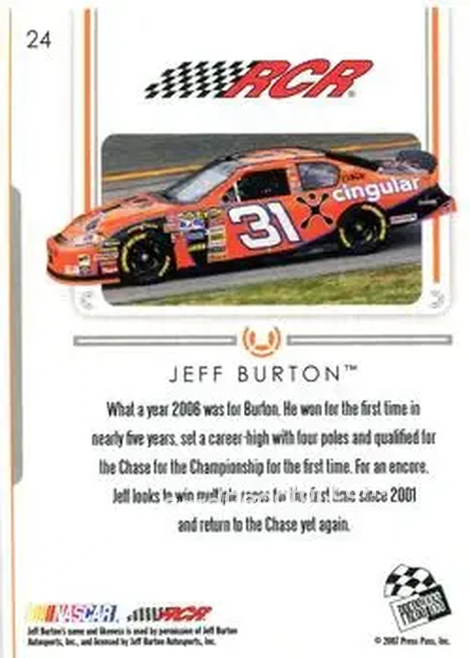 2007 Press Pass Premium #24 - Jeff Burton - Richard Childress Racing - Back