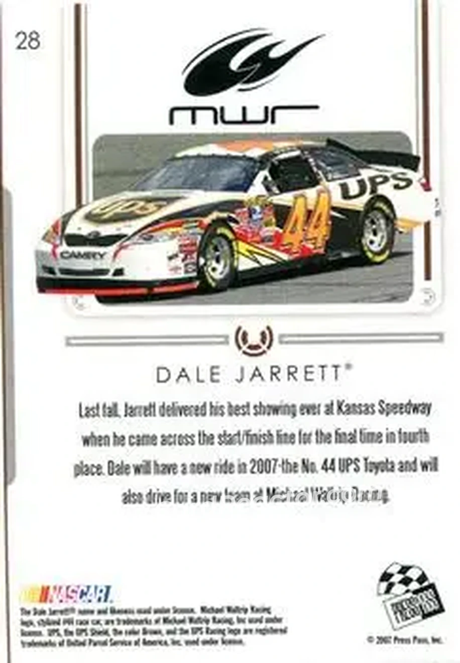 2007 Press Pass Premium #28 - Dale Jarrett - Michael Waltrip Racing - Back 2007 Press Pass Premium #28 - Dale Jarrett - Michael Waltrip Racing - Back