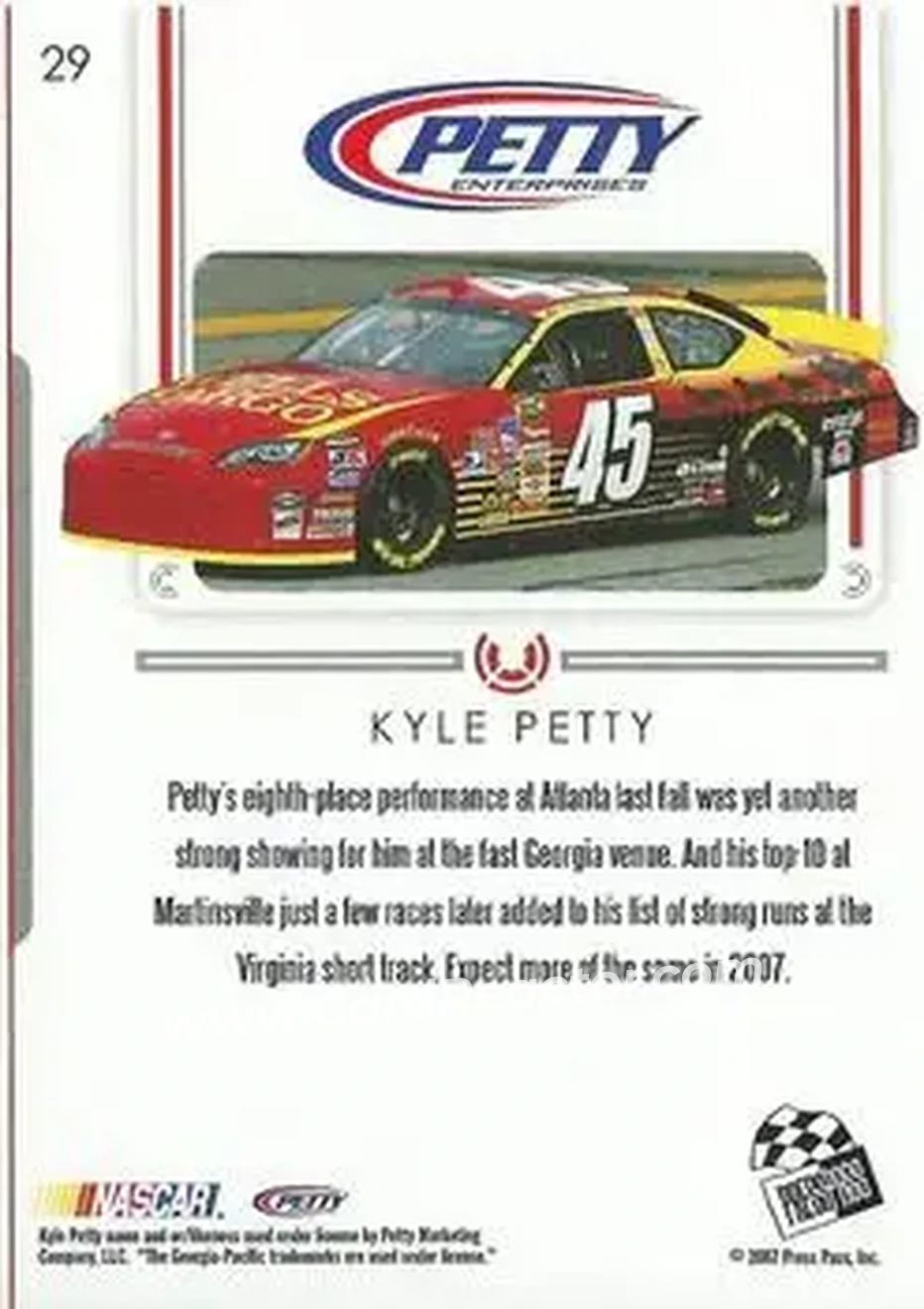 2007 Press Pass Premium #29 - Kyle Petty - Petty Enterprises - Back