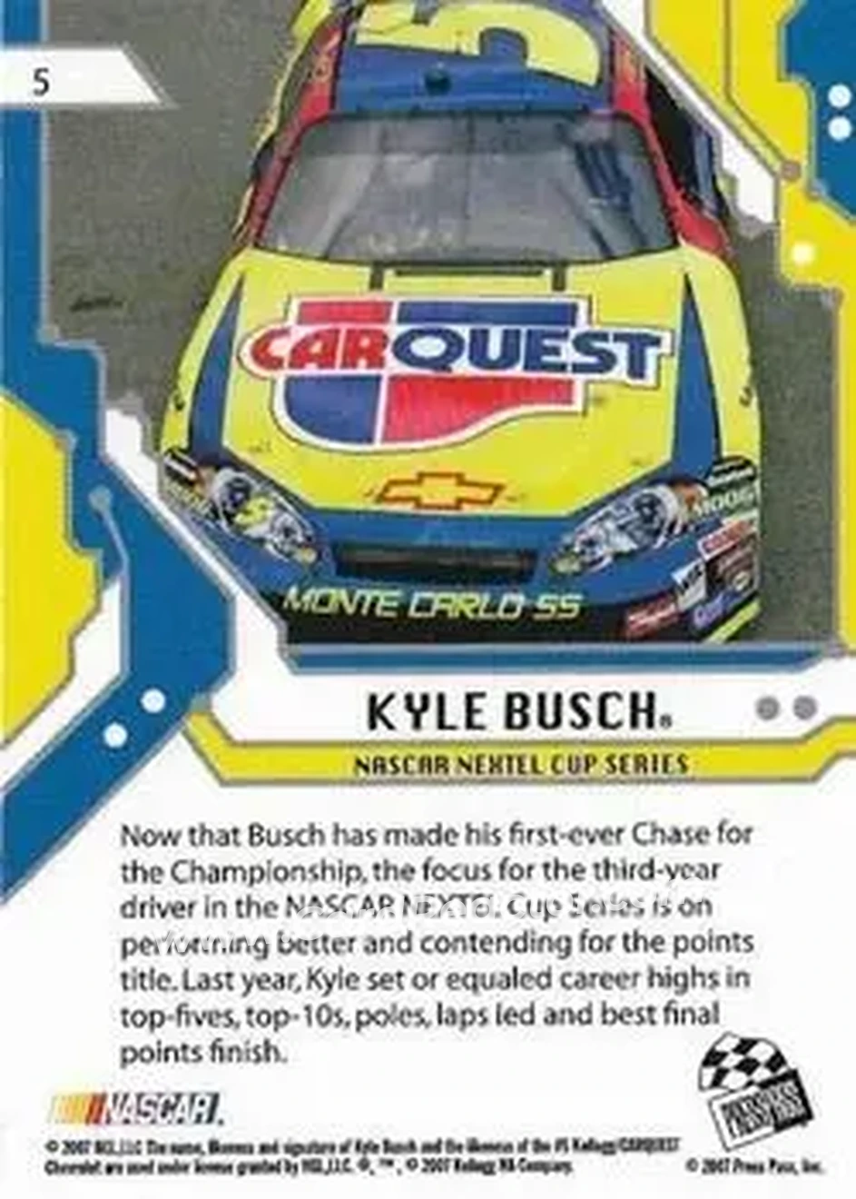 2007 Press Pass Stealth #5 - Kyle Busch - Penske Racing South - Back