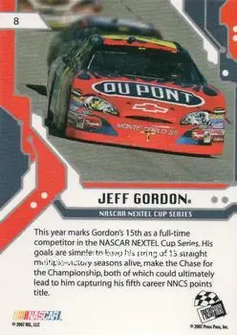 2007 Press Pass Stealth #8c - Jeff Gordon - Hendrick Motorsports - Back