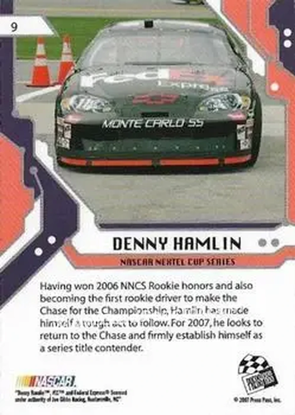 2007 Press Pass Stealth #9 - Denny Hamlin - Joe Gibbs Racing - Back