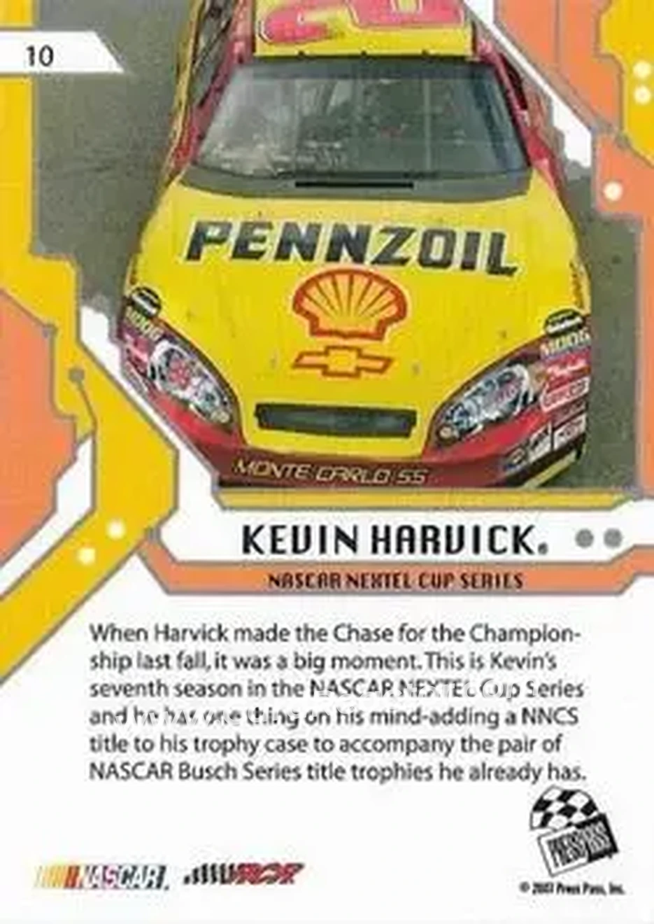 2007 Press Pass Stealth #10 - Kevin Harvick - Richard Childress Racing - Back 2007 Press Pass Stealth #10 - Kevin Harvick - Richard Childress Racing - Back